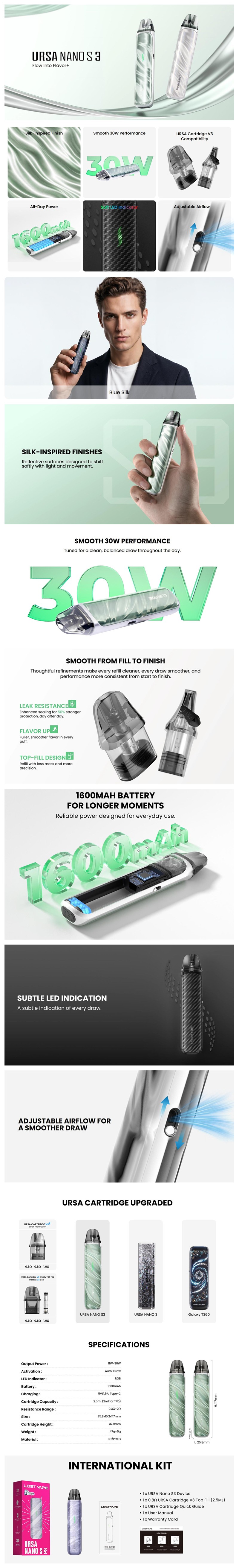 Authentic Lost Vape Ursa Nano S 3 30W Pod System Kit