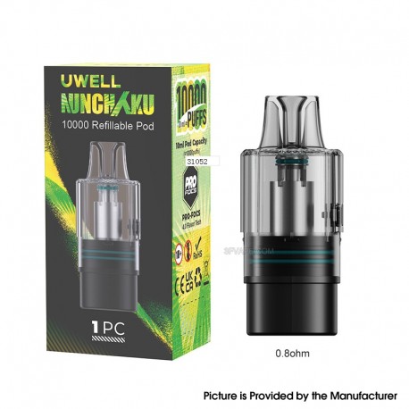 [Ships from Bonded Warehouse] Authentic Uwell Nunchaku 10000 Refillable Pod Cartridge - 10ml, 0.8ohm (1 PC)