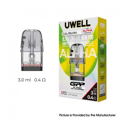 [Ships from Bonded Warehouse] Authentic Uwell Caliburn GPP Alpha Pod Cartridge - 0.4ohm, 3.0ml, Side Refill (4 PCS)