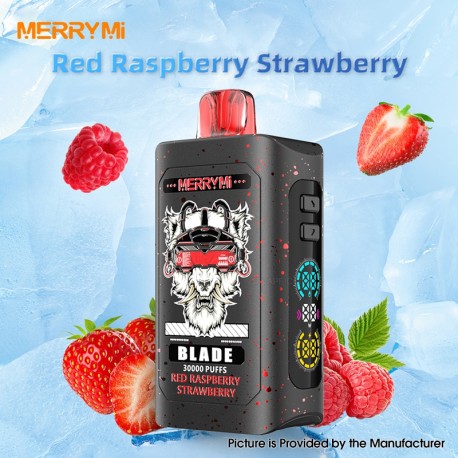 [Ships from EU Warehouse] Authentic MERRYMI Blade 30K Disposable Vape Kit - Red Raspberry Strawberry, 50mg, 30000 Puffs, 26ml