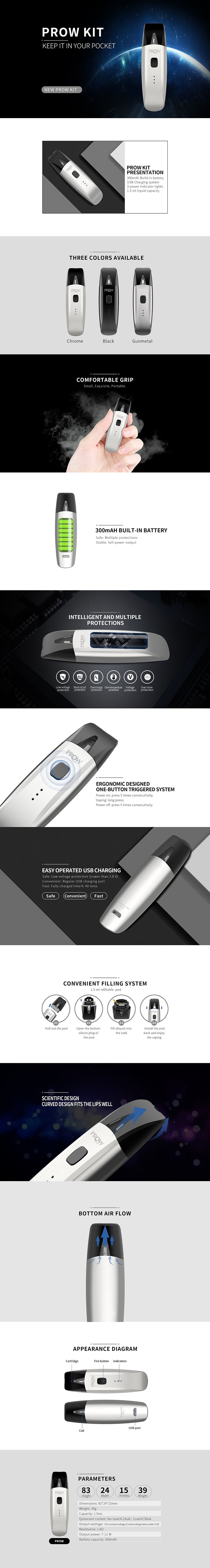 OBS Prow 11W 300MAH AIO Kit di starter del sistema di sigaretta elettronica e-sigaretta