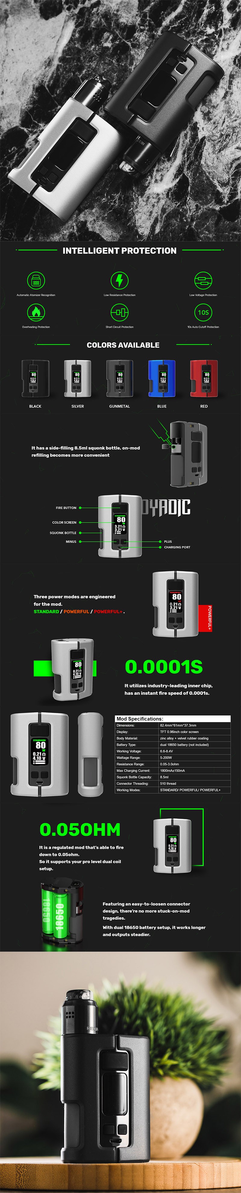 Wotofo Dyadic 200w VW متغير Wattage Squonk Box Mod