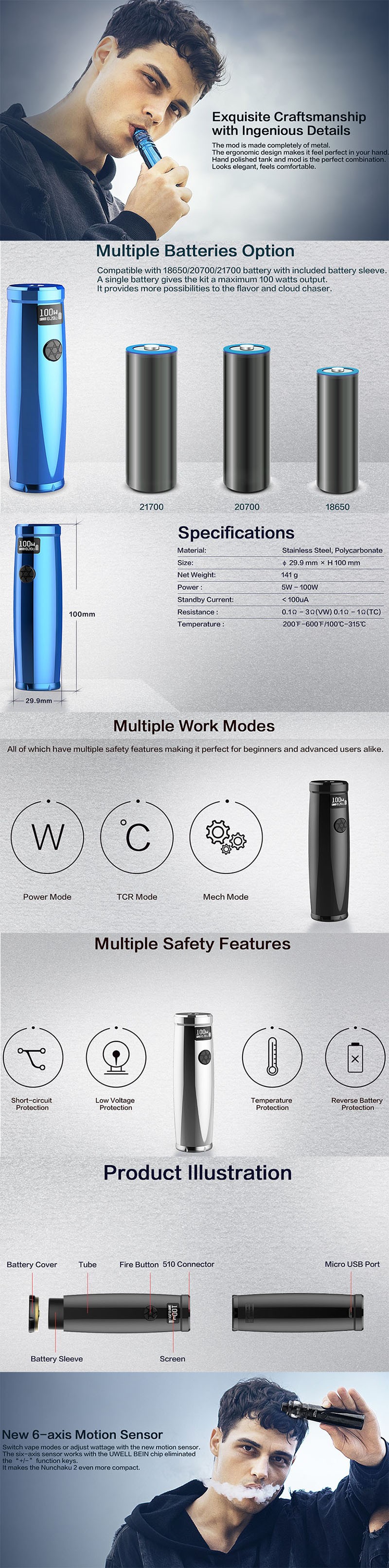 Uwell Nunchaku 2 100W TC VW Variable Wattage Vape Mod