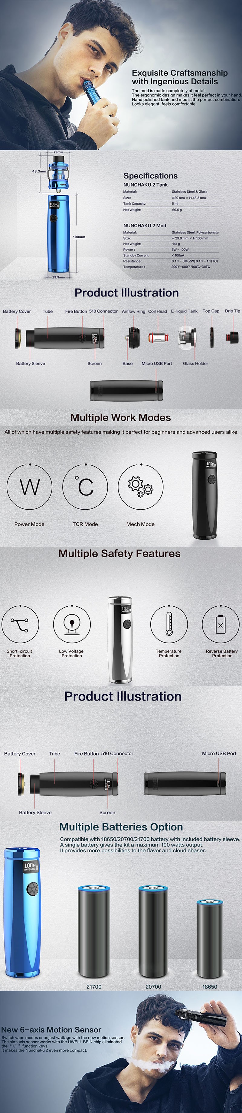 Uwell Nunchaku 2 Kit 100W TC VW Vape Mod + Atomizer Tank