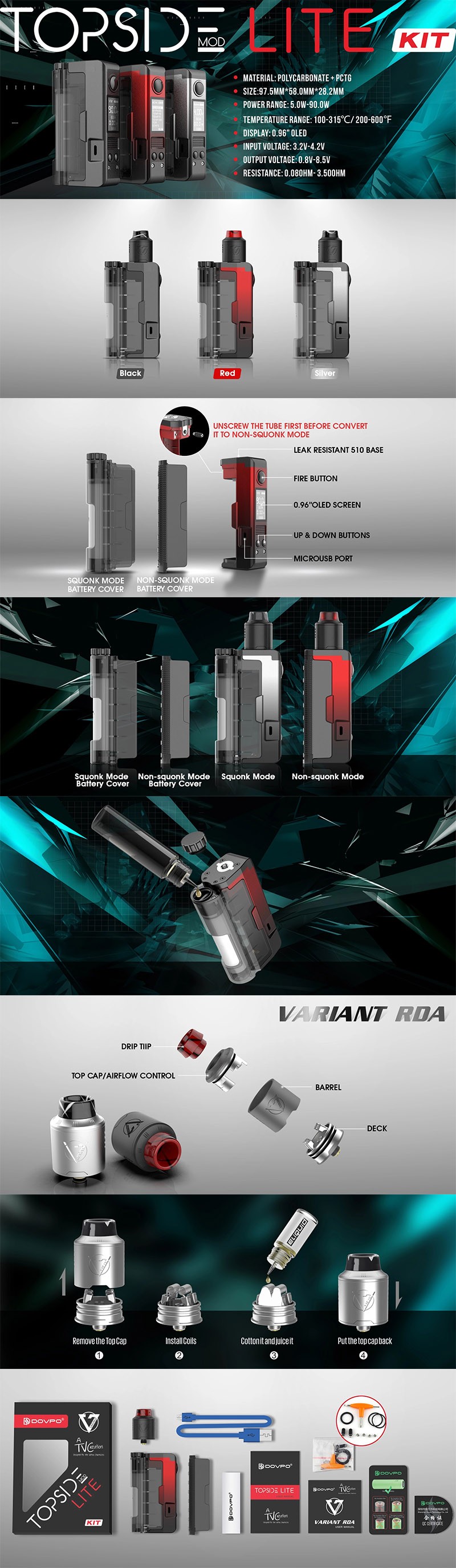 Dovpo 90W Topside Lite Kit TC VW Box Mod + Variant RDA Atomizer
