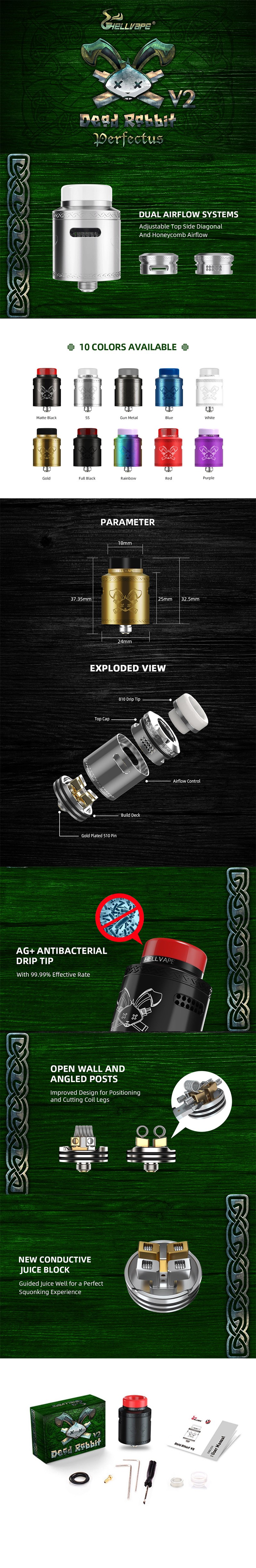 Hellvape Dead Rabbit V2 RDA Rebuildable Dripping Atomzier w/ BF Pin