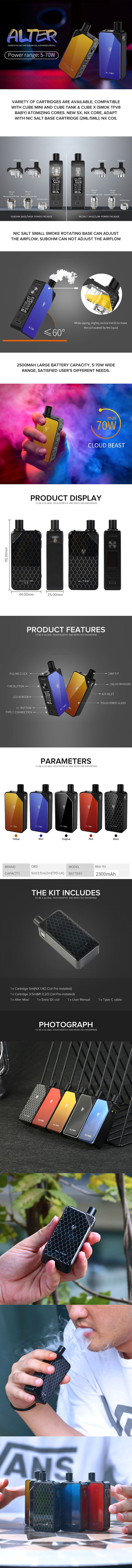 OBS ALTER 70W 2500MAH VW Box Mod Pod System Starter Kit
