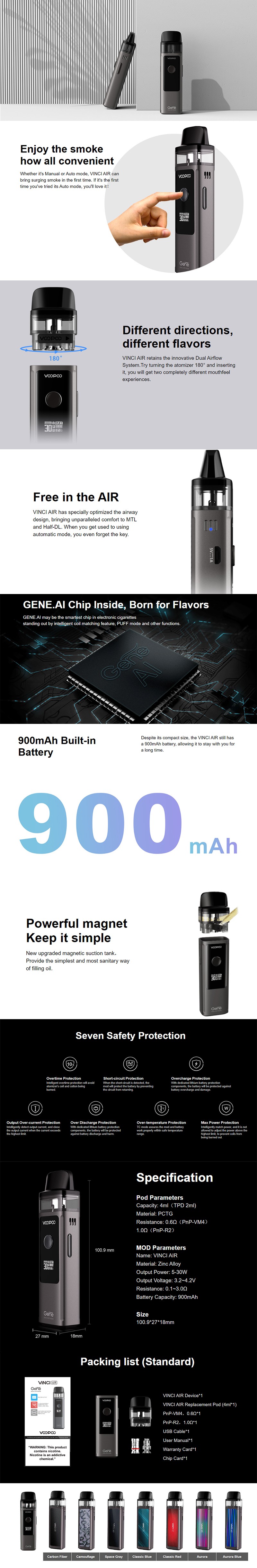 Voopoo Vinci Air 30W 900MAH MTL / HEFL-DL VW Mod Pod System Starter Kit