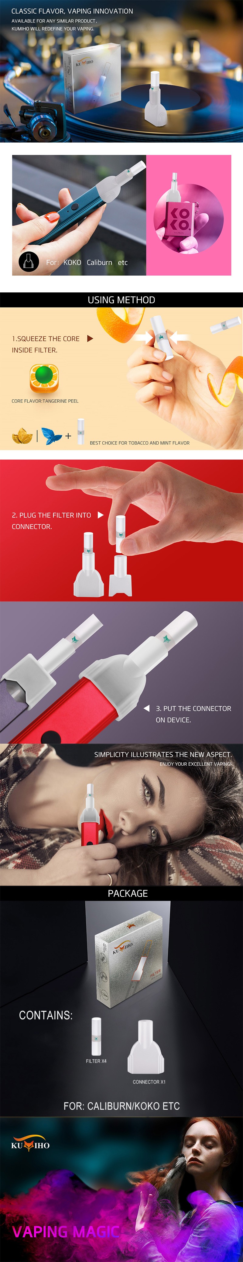 Kumiho Vaping Magic Connector + Filter Tip with Flavor Core Inside for Uwell Caliburn / Caliburn KOKO Pod Kit