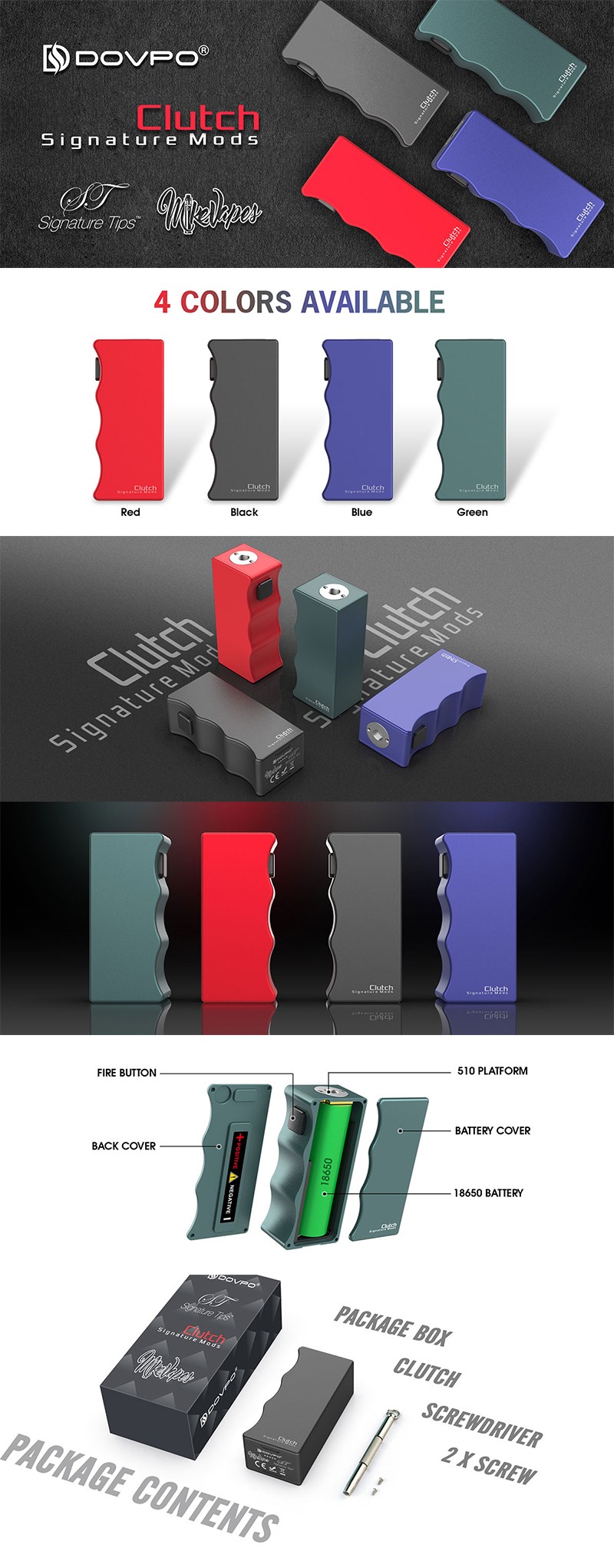 DOVPO X 서명 팁 X Mike Vape S 클러치 1700 Mod
