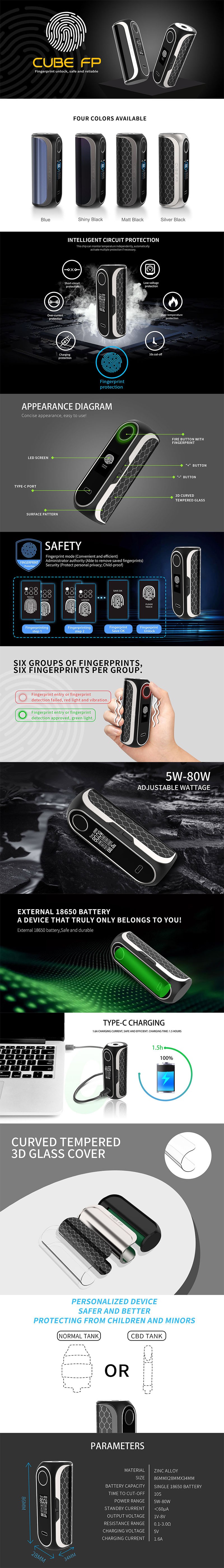 OBS Cube FP Fingerprint Unlock 80W VW Box Vape Mod