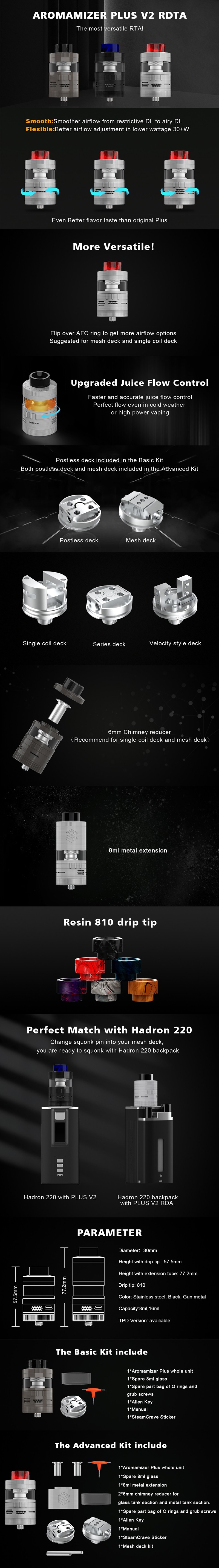Steam Crave Aromamizer Plus V2 DL RDTA Rebuildable Dripping Tank Vape Atomizer Advanced Kit