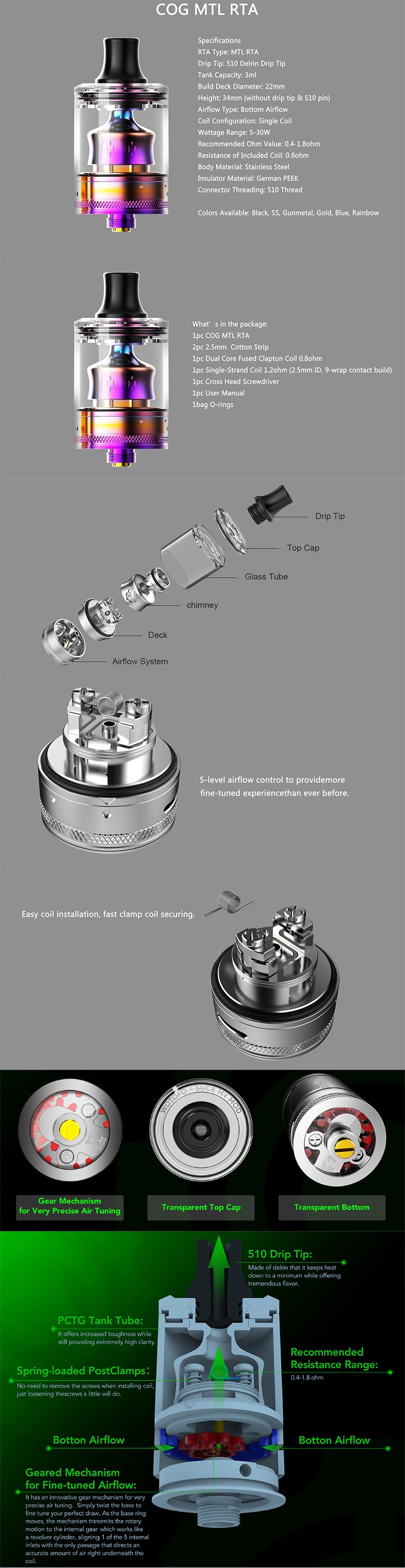 Wotofo COG MTL RTA Rebuildable Tank Vape Atomzier
