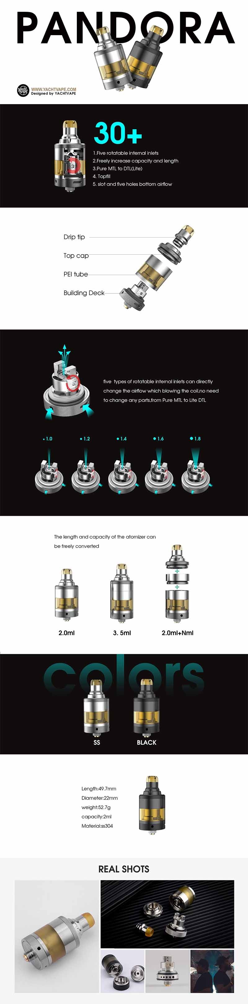 Yachtvape Pandora 30 Plus Airflow Combinations MTL RTA