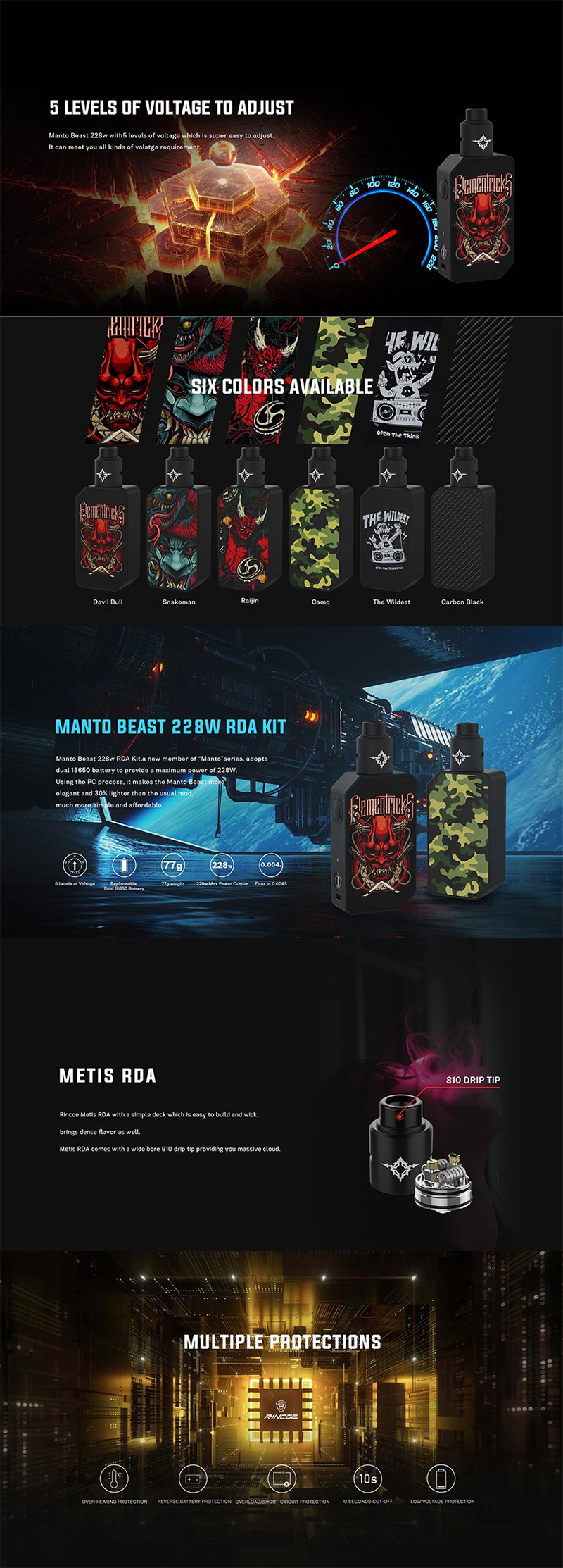 Rincoe Manto Beast 228W VV Box Mod Kit
