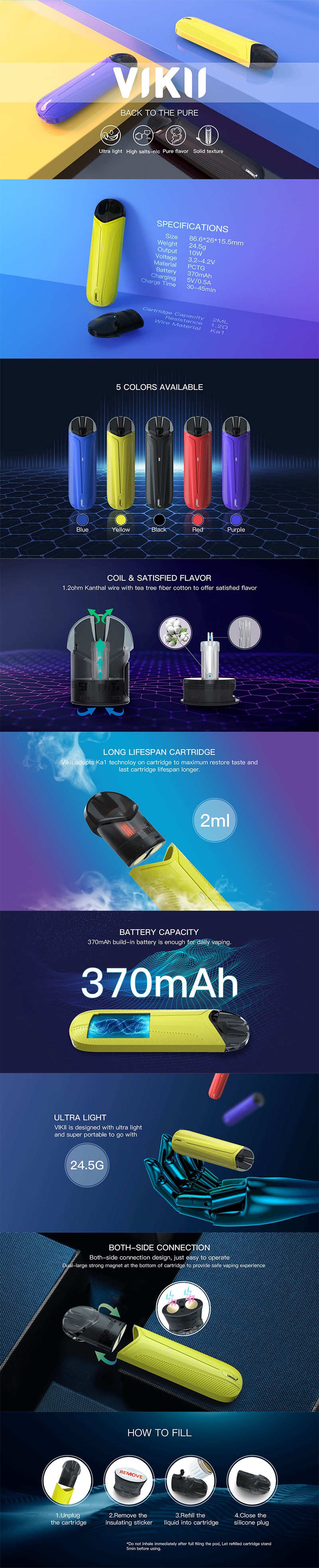 Smoant vikii 10W 370mah 포드 시스템