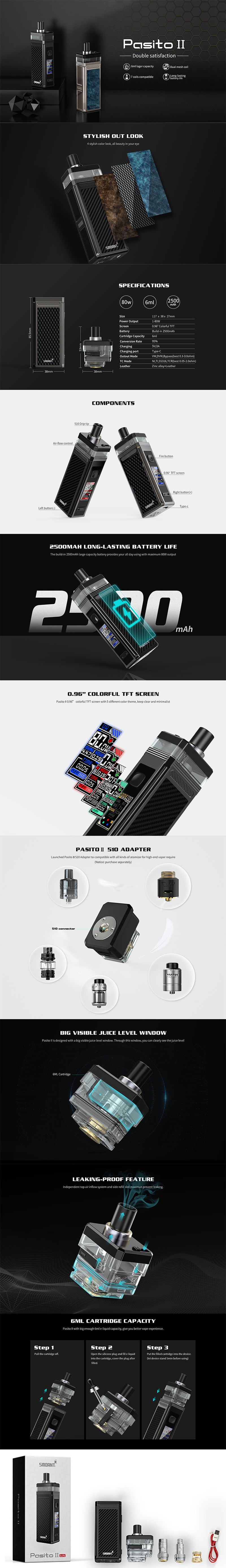 Smoant Pasito II 2 V2 80W 2500mAh TC VW Pod System