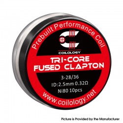 Authentic Coilology Tri-Core Fused Clapton Prebuilt Coil for RTA / RDA Vape Atomizer - Ni80, 3-28 / 36GA, 0.32ohm (10 PCS)