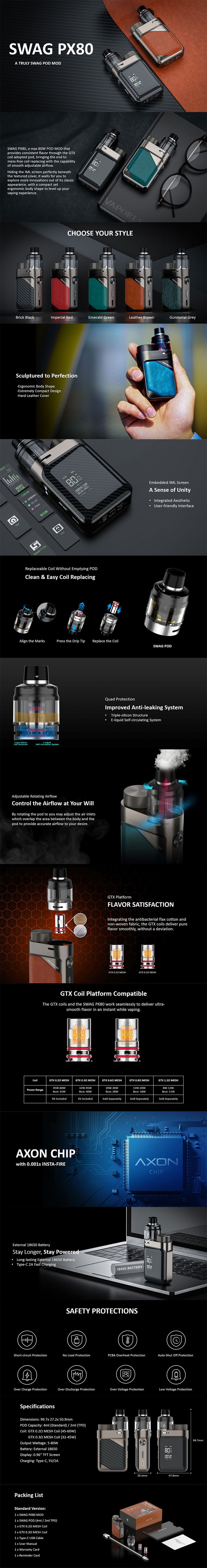 Authentic Vaporesso Swag PX80 Kit 80W Box Mod + Swag 4ml Pod Tank