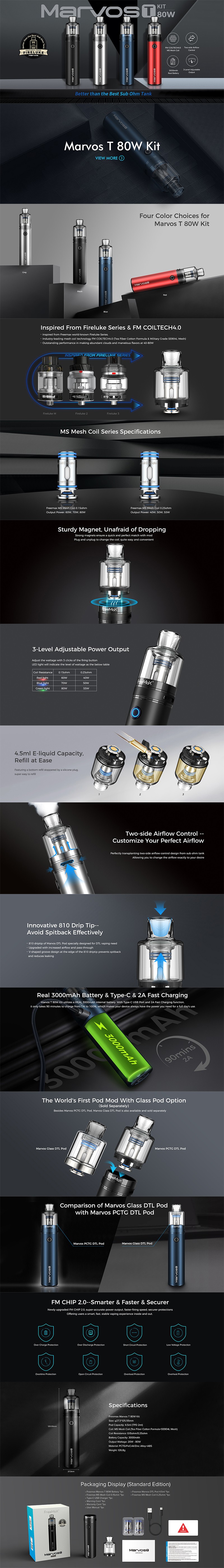 Authentic Freemax Marvos T 80W Pod System Vape Starter Kit