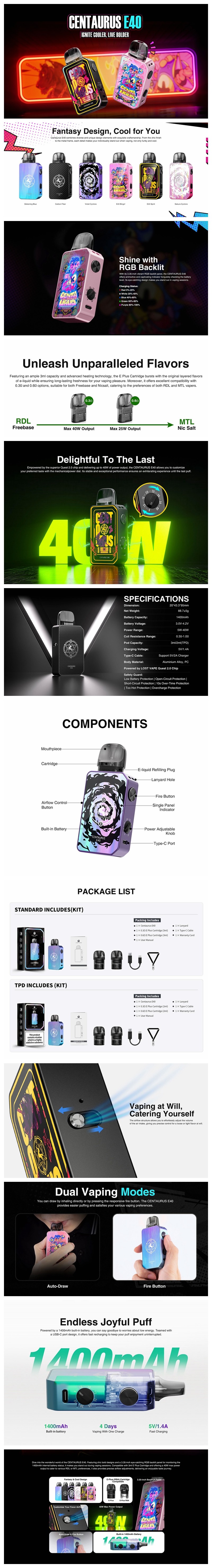 Authentic Lost Vape Centaurus E40 Pod Kit