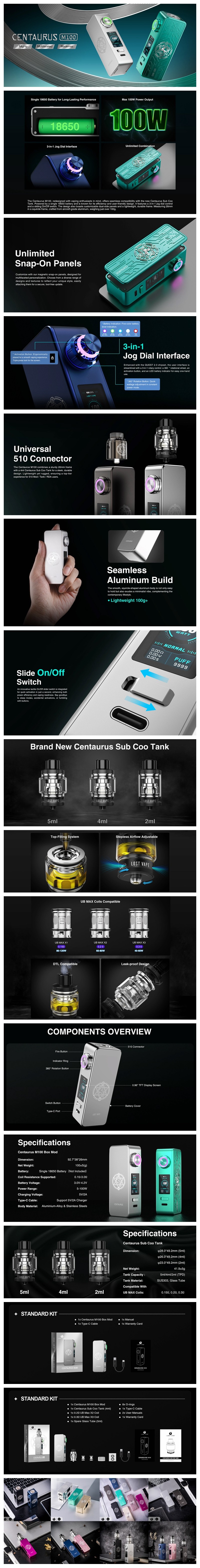 Authentic Lost Vape Centaurus M100 Box Mod