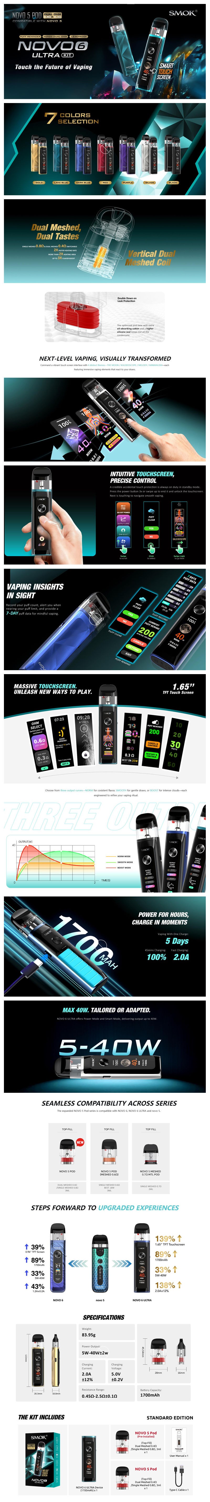 Authentic SMOK Novo 6 Ultra 40W Pod System Kit