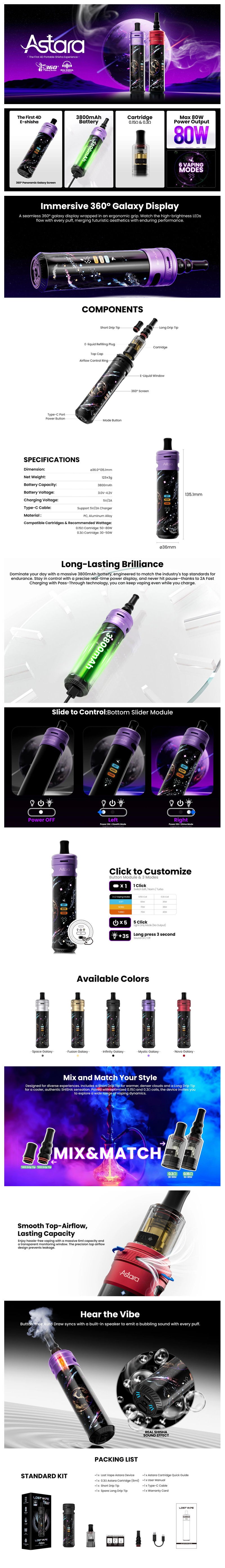 Authentic Lost Vape Astara 80W Pod System Kit