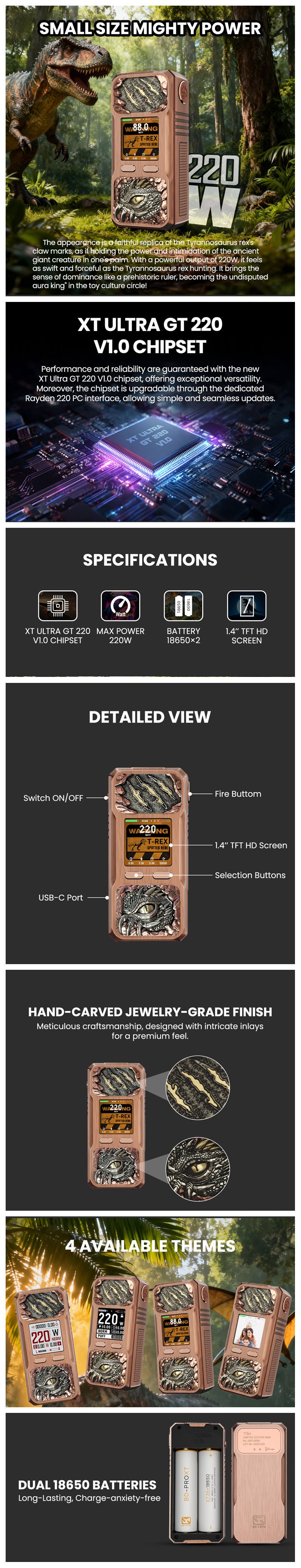 Authentic BD Vape Mod Rayden 220W Box Mod