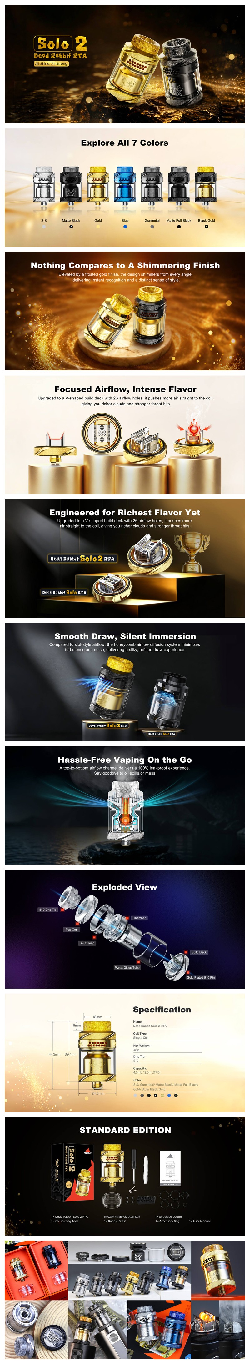 Authentic Hellvape Dead Rabbit Solo 2 RTA Tank Atomizer
