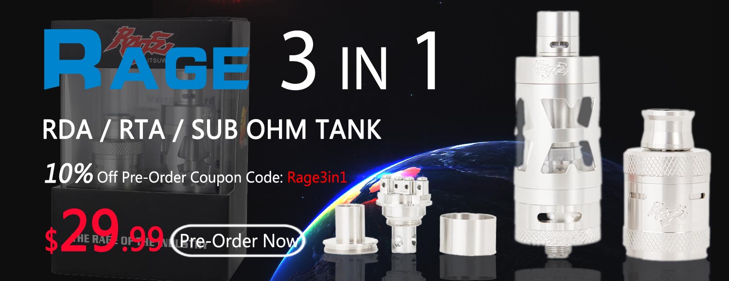 Rage 3 in 1 atomizer pre-sale coupon - 3FVAPE
